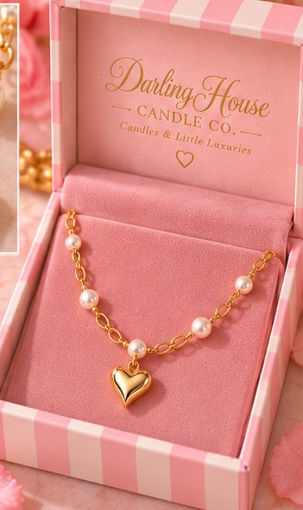 The necklace in its striped jewelry box