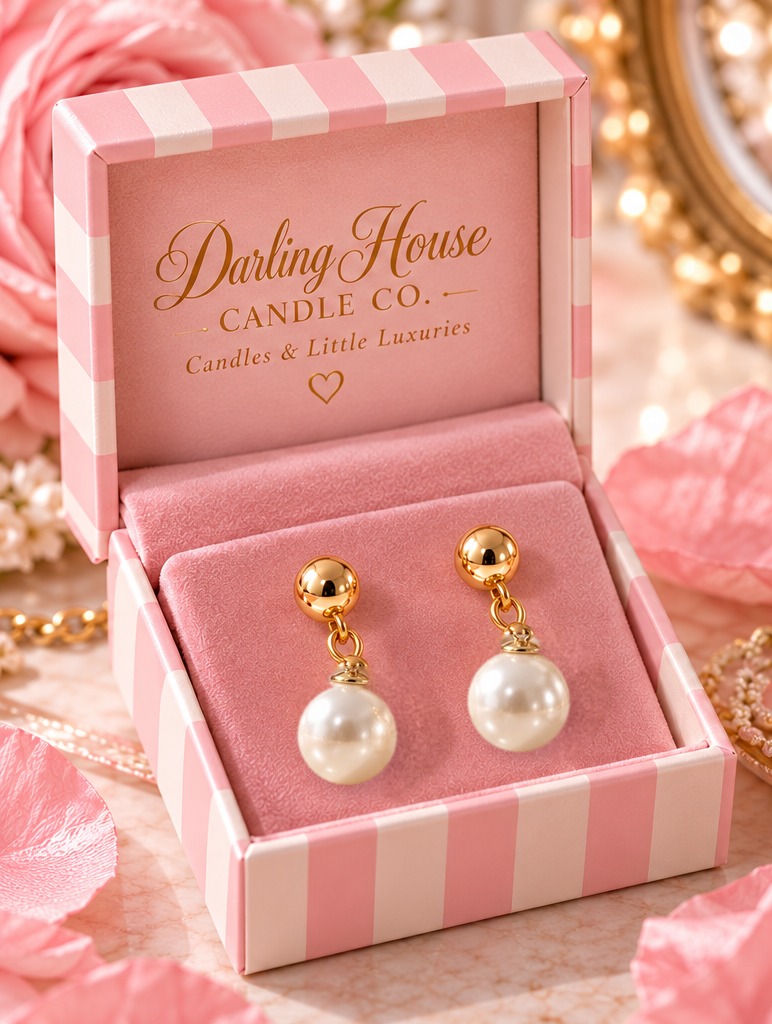 Classic pearl drop earrings in the striped velvet box